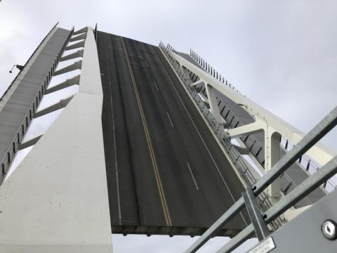 The Johnson St Bridge can be lifted for marine traffic to pass