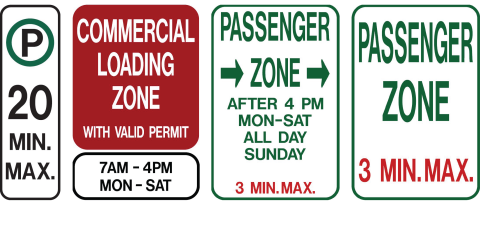 Four signs showing where permit-holders can park