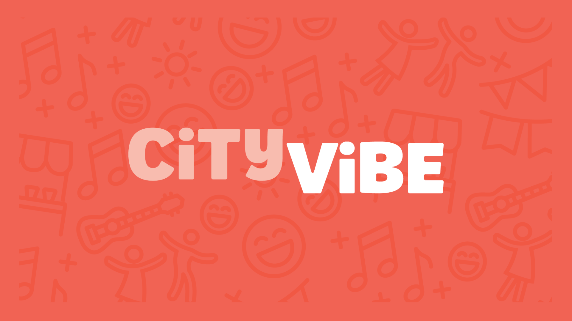 City Vibe logo with monochromatic illustrations in the background